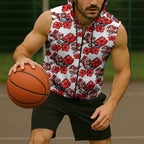 St. George Illawarra Dragons Sleeveless Zip Hoodie Tropical Hibiscus Floral Seamless Rugby Mascot
