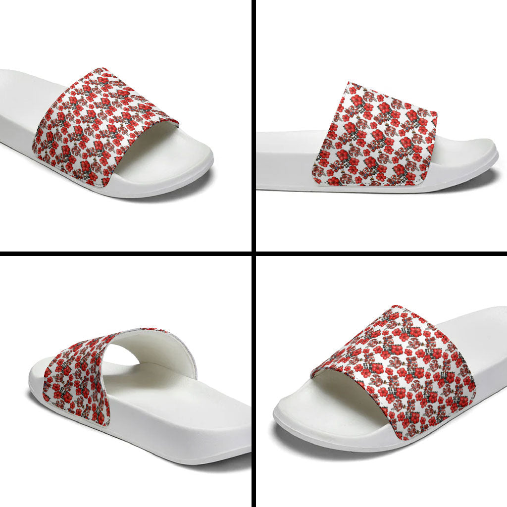 St. George Illawarra Dragons Slide Sandals Tropical Hibiscus Floral Seamless Rugby Mascot