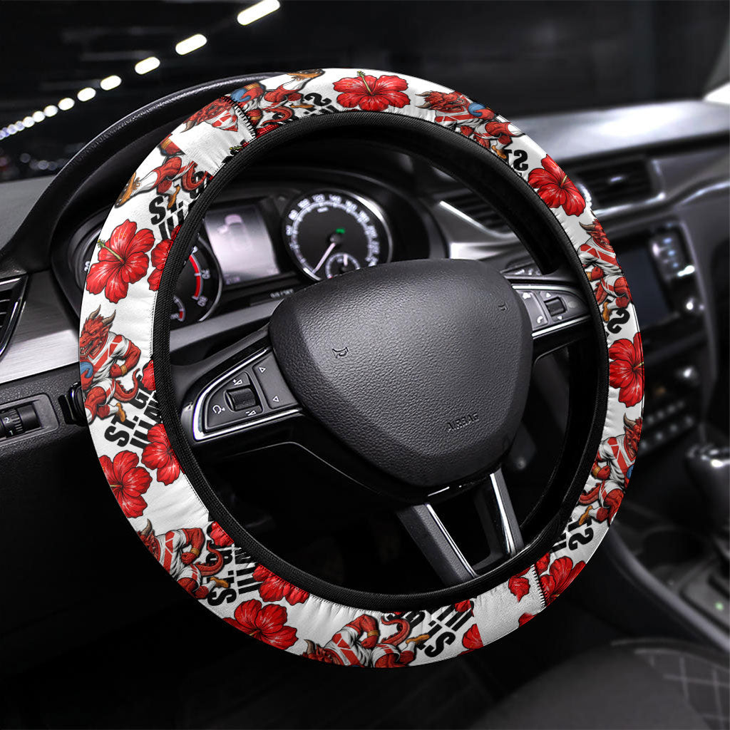 St. George Illawarra Dragons Steering Wheel Cover Tropical Hibiscus Floral Seamless Rugby Mascot