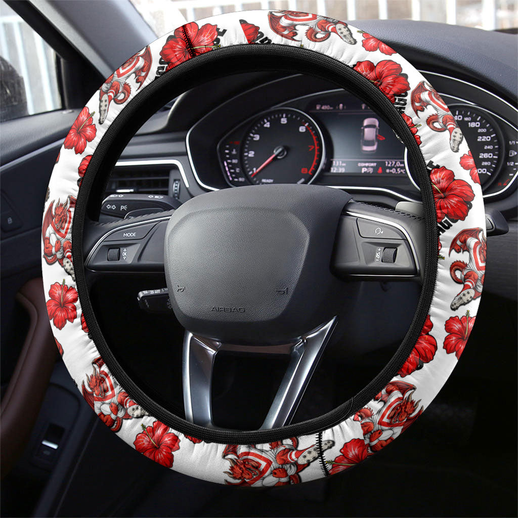 St. George Illawarra Dragons Steering Wheel Cover Tropical Hibiscus Floral Seamless Rugby Mascot