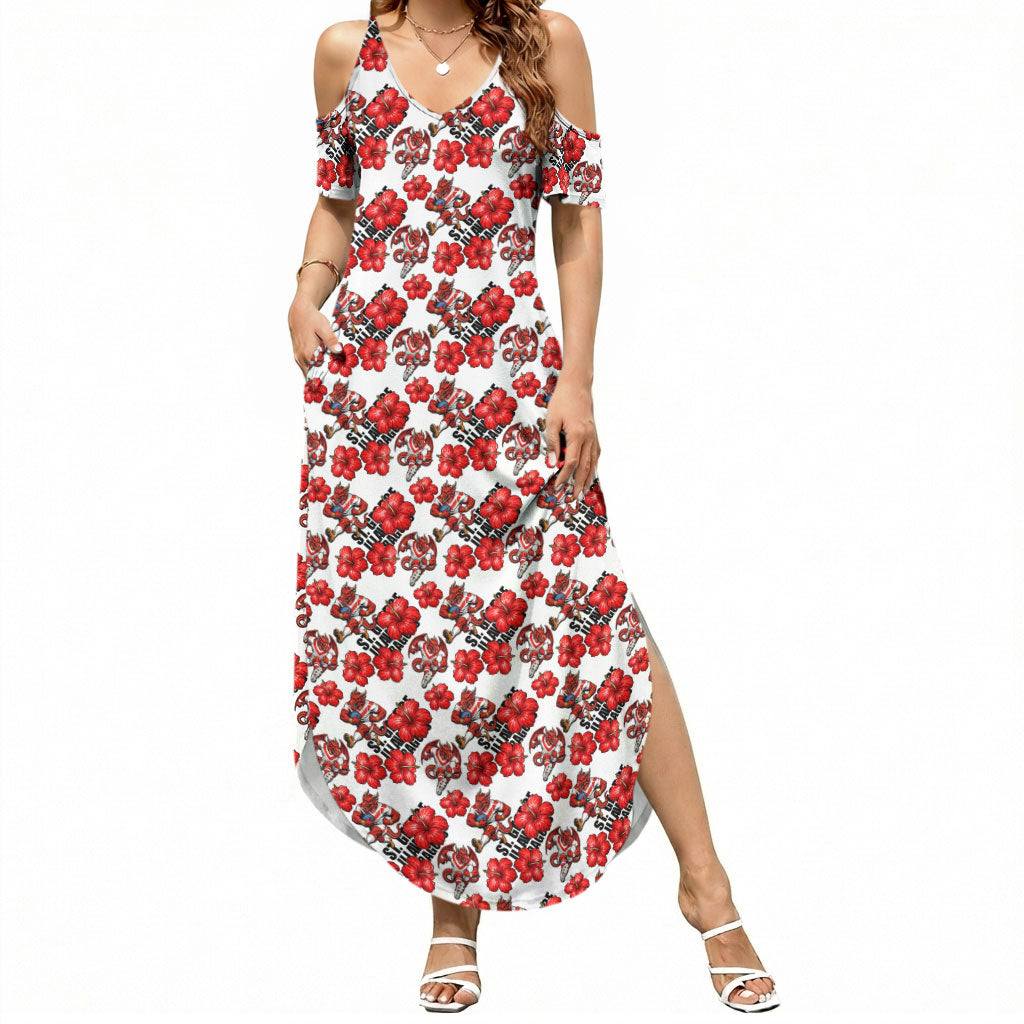 St. George Illawarra Dragons Summer Maxi Dress Tropical Hibiscus Floral Seamless Rugby Mascot
