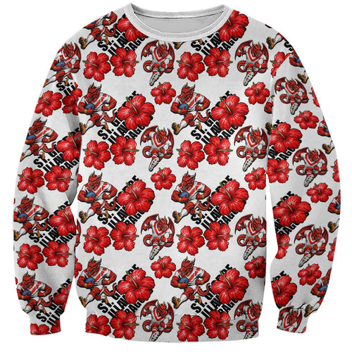 St. George Illawarra Dragons Sweatshirt Tropical Hibiscus Floral Seamless Rugby Mascot