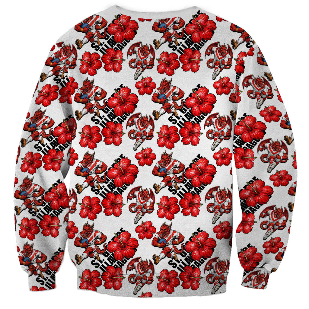 St. George Illawarra Dragons Sweatshirt Tropical Hibiscus Floral Seamless Rugby Mascot