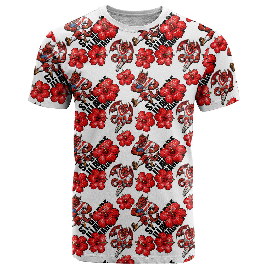 St. George Illawarra Dragons T Shirt Tropical Hibiscus Floral Seamless Rugby Mascot
