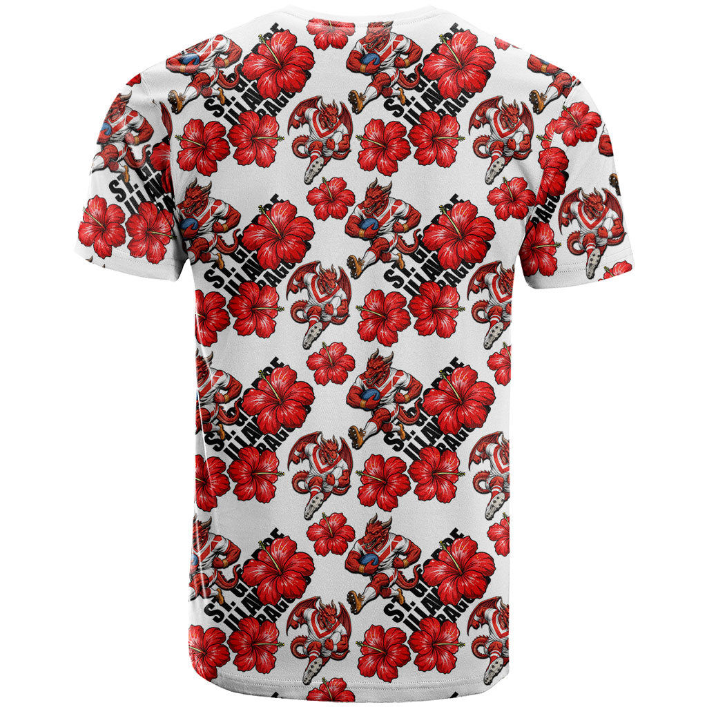 St. George Illawarra Dragons T Shirt Tropical Hibiscus Floral Seamless Rugby Mascot