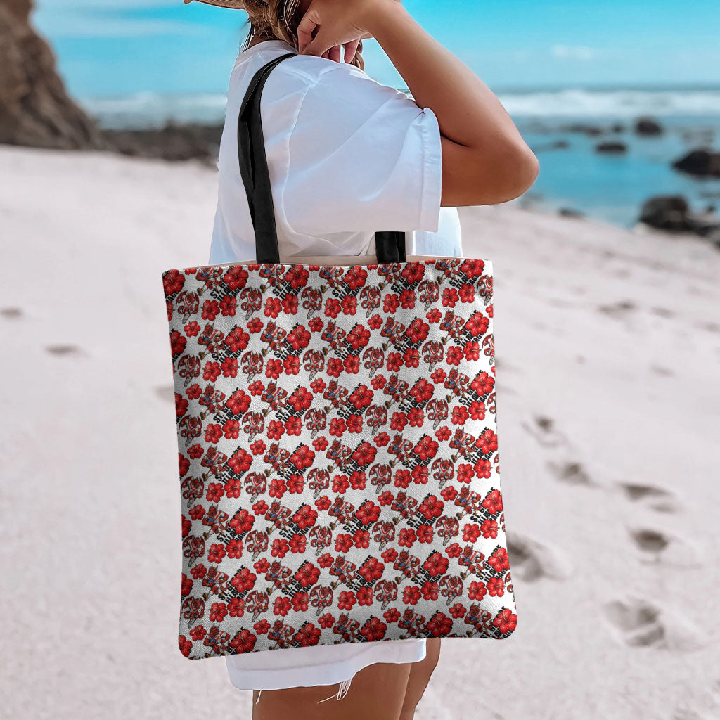 St. George Illawarra Dragons Tote Bag Tropical Hibiscus Floral Seamless Rugby Mascot