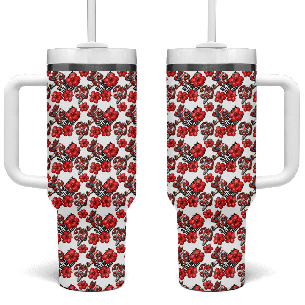 St. George Illawarra Dragons Tumbler With Handle Tropical Hibiscus Floral Seamless Rugby Mascot