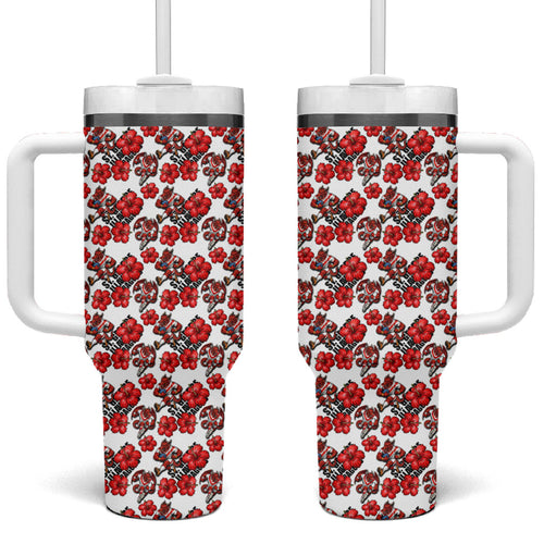 St. George Illawarra Dragons Tumbler With Handle Tropical Hibiscus Floral Seamless Rugby Mascot