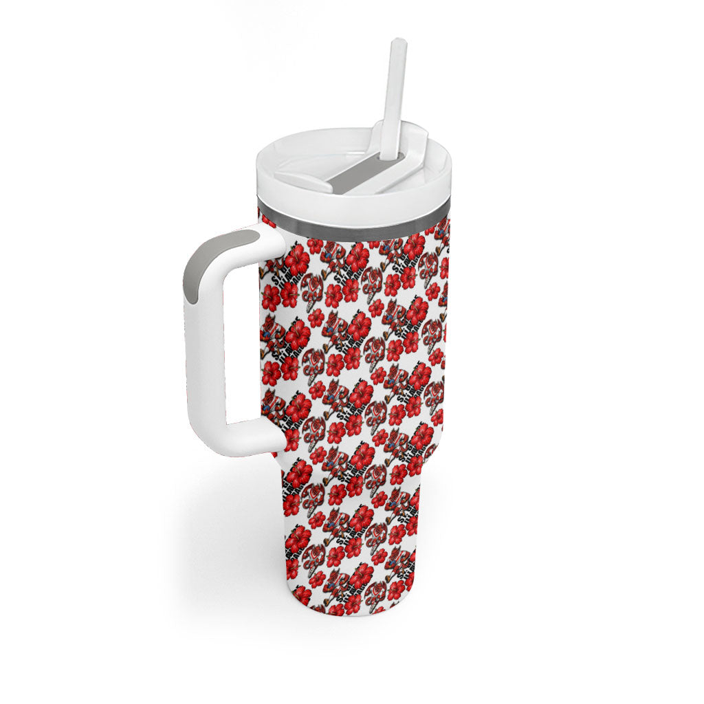 St. George Illawarra Dragons Tumbler With Handle Tropical Hibiscus Floral Seamless Rugby Mascot