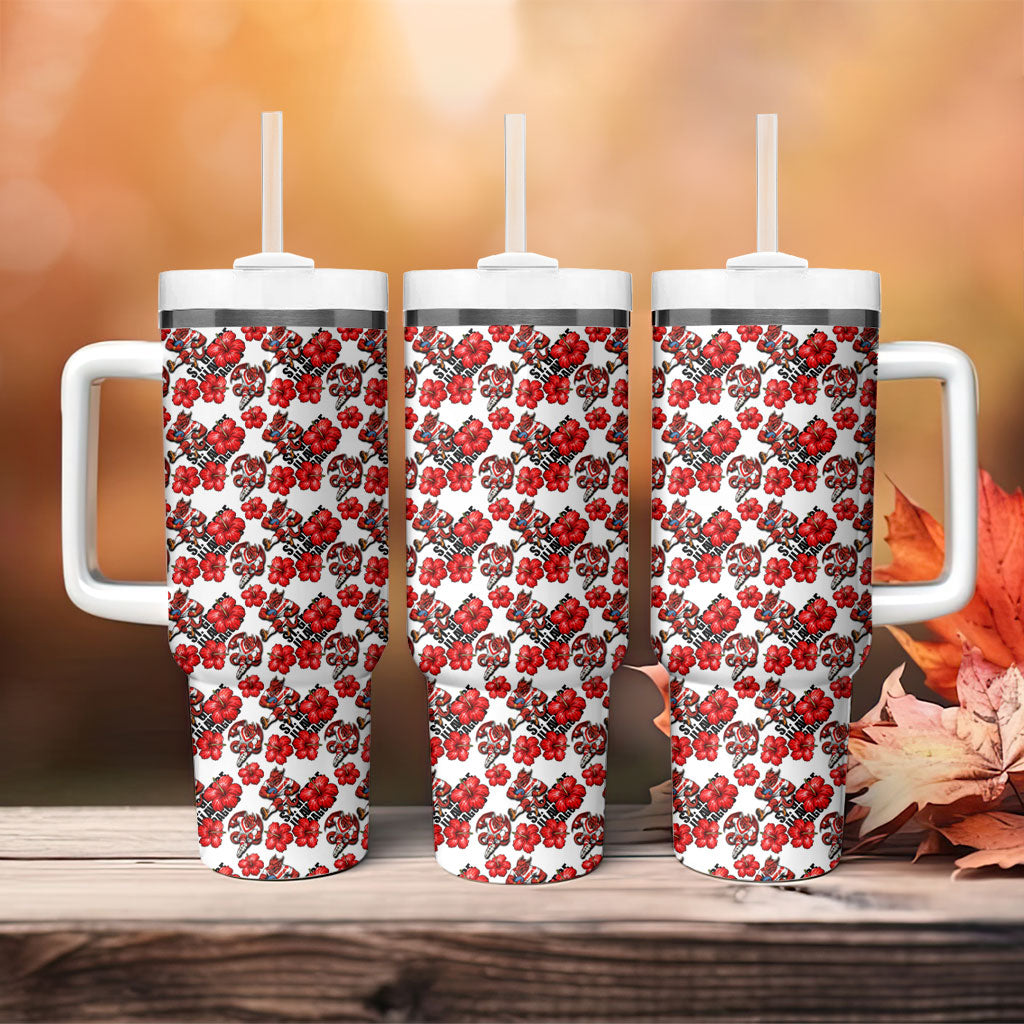 St. George Illawarra Dragons Tumbler With Handle Tropical Hibiscus Floral Seamless Rugby Mascot