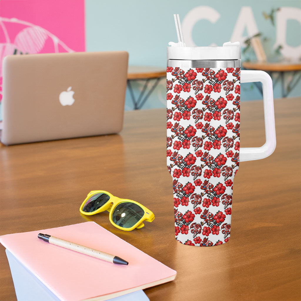 St. George Illawarra Dragons Tumbler With Handle Tropical Hibiscus Floral Seamless Rugby Mascot