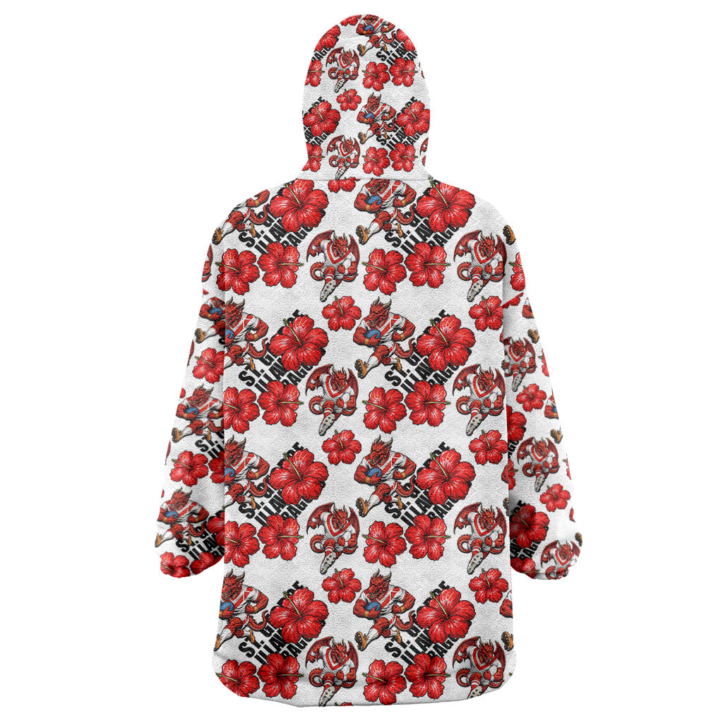St. George Illawarra Dragons Wearable Blanket Hoodie Tropical Hibiscus Floral Seamless Rugby Mascot