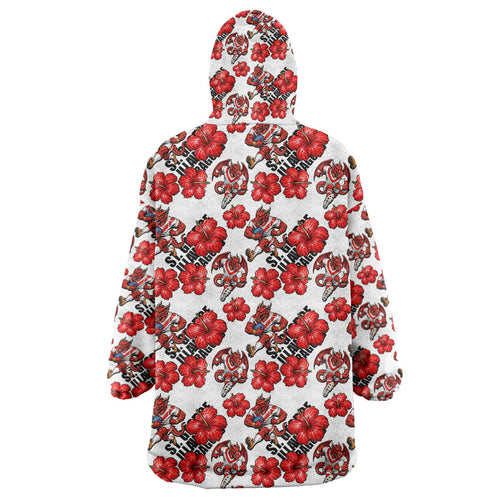 St. George Illawarra Dragons Wearable Blanket Hoodie Tropical Hibiscus Floral Seamless Rugby Mascot