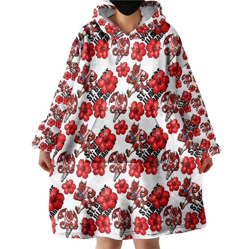 St. George Illawarra Dragons Wearable Blanket Hoodie Tropical Hibiscus Floral Seamless Rugby Mascot
