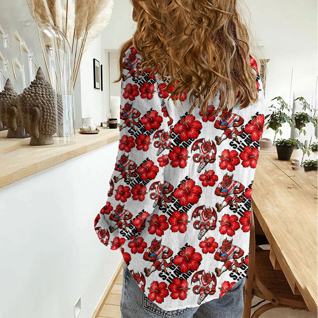 St. George Illawarra Dragons Women Casual Shirt Tropical Hibiscus Floral Seamless Rugby Mascot
