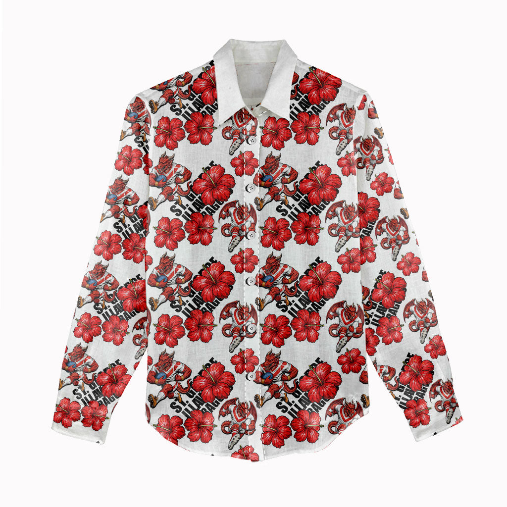 St. George Illawarra Dragons Women Casual Shirt Tropical Hibiscus Floral Seamless Rugby Mascot