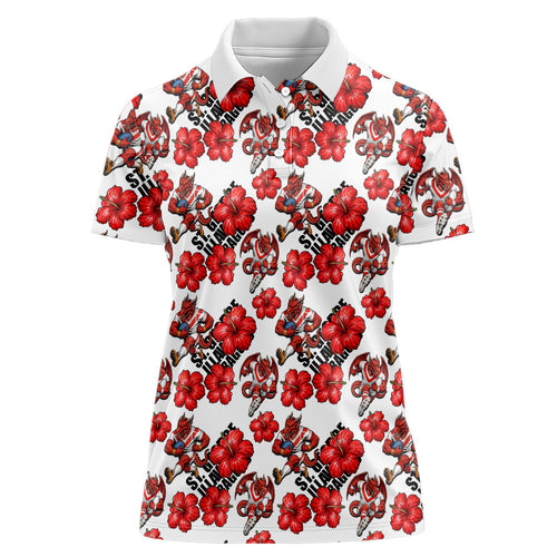 St. George Illawarra Dragons Women Polo Shirt Tropical Hibiscus Floral Seamless Rugby Mascot