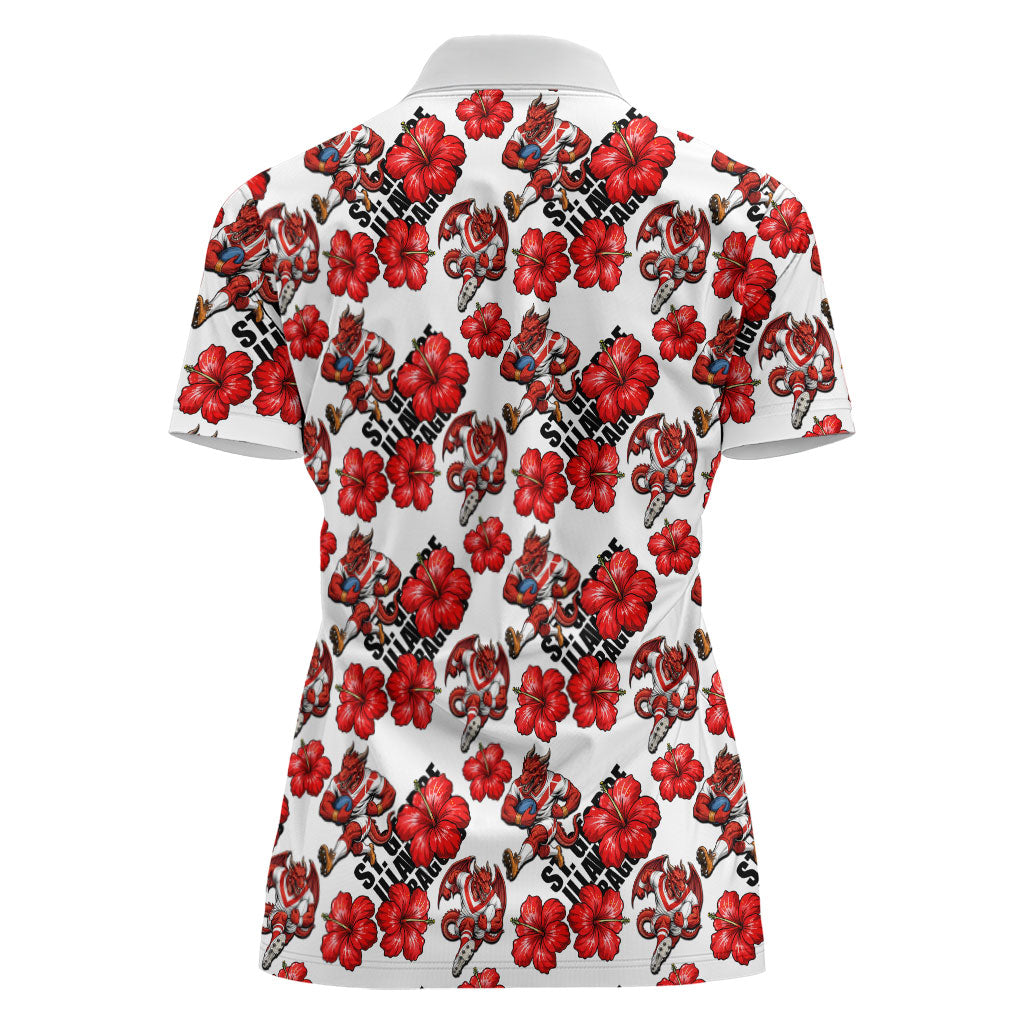 St. George Illawarra Dragons Women Polo Shirt Tropical Hibiscus Floral Seamless Rugby Mascot