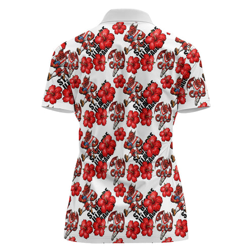 St. George Illawarra Dragons Women Polo Shirt Tropical Hibiscus Floral Seamless Rugby Mascot