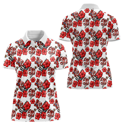 St. George Illawarra Dragons Women Polo Shirt Tropical Hibiscus Floral Seamless Rugby Mascot