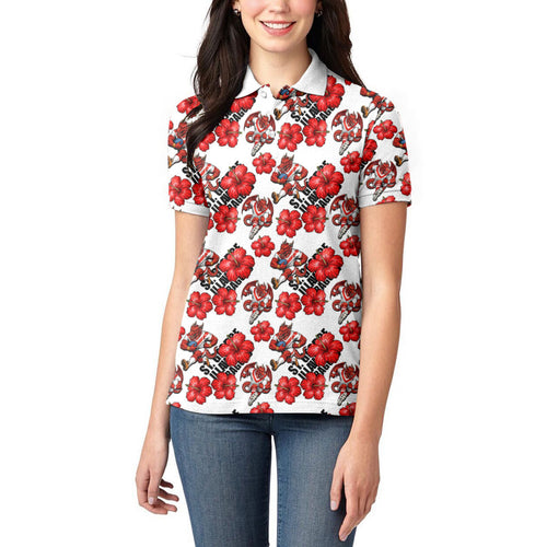 St. George Illawarra Dragons Women Polo Shirt Tropical Hibiscus Floral Seamless Rugby Mascot