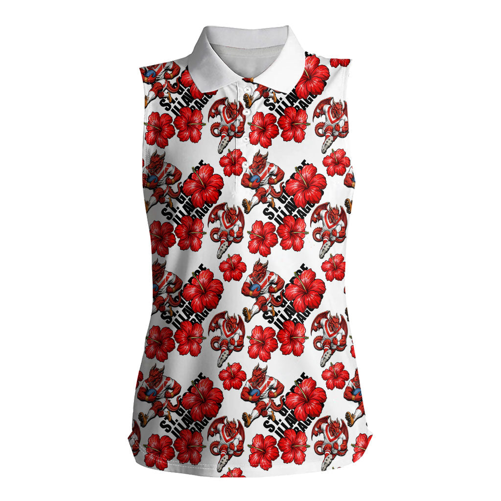 St. George Illawarra Dragons Women Sleeveless Polo Shirt Tropical Hibiscus Floral Seamless Rugby Mascot