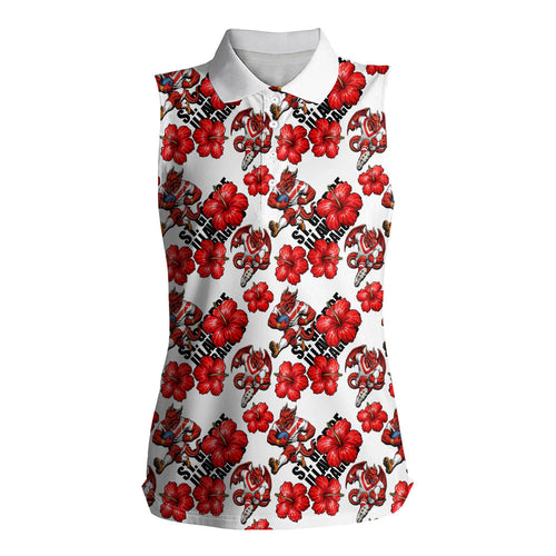 St. George Illawarra Dragons Women Sleeveless Polo Shirt Tropical Hibiscus Floral Seamless Rugby Mascot