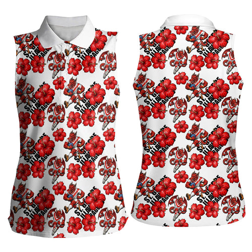 St. George Illawarra Dragons Women Sleeveless Polo Shirt Tropical Hibiscus Floral Seamless Rugby Mascot