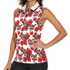 St. George Illawarra Dragons Women Sleeveless Polo Shirt Tropical Hibiscus Floral Seamless Rugby Mascot