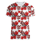 St. George Illawarra Dragons Women V-Neck T-Shirt Tropical Hibiscus Floral Seamless Rugby Mascot
