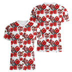 St. George Illawarra Dragons Women V-Neck T-Shirt Tropical Hibiscus Floral Seamless Rugby Mascot