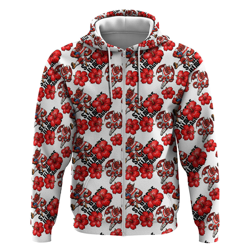 St. George Illawarra Dragons Zip Hoodie Tropical Hibiscus Floral Seamless Rugby Mascot