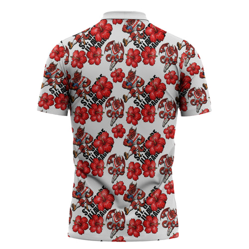 St. George Illawarra Dragons Zipper Polo Shirt Tropical Hibiscus Floral Seamless Rugby Mascot