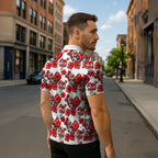 St. George Illawarra Dragons Zipper Polo Shirt Tropical Hibiscus Floral Seamless Rugby Mascot