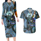 Kangaroo Aboriginal Pattern Dot Art Couples Matching Long Sleeve Bodycon Dress and Hawaiian Shirt