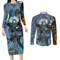 Kangaroo Aboriginal Pattern Dot Art Couples Matching Long Sleeve Bodycon Dress and Long Sleeve Button Shirt