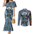 Kangaroo Aboriginal Pattern Dot Art Couples Matching Mermaid Dress and Long Sleeve Button Shirt