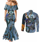 Kangaroo Aboriginal Pattern Dot Art Couples Matching Mermaid Dress and Long Sleeve Button Shirt