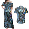 Kangaroo Aboriginal Pattern Dot Art Couples Matching Off Shoulder Maxi Dress and Hawaiian Shirt