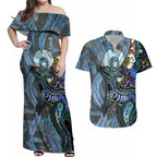 Kangaroo Aboriginal Pattern Dot Art Couples Matching Off Shoulder Maxi Dress and Hawaiian Shirt