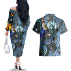 Kangaroo Aboriginal Pattern Dot Art Couples Matching Off The Shoulder Long Sleeve Dress and Hawaiian Shirt