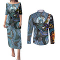 Kangaroo Aboriginal Pattern Dot Art Couples Matching Puletasi and Long Sleeve Button Shirt