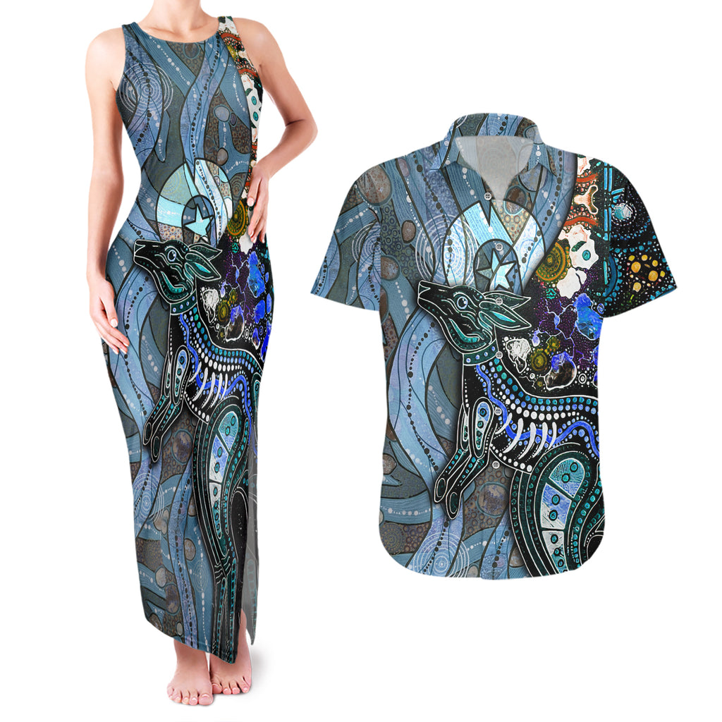 Kangaroo Aboriginal Pattern Dot Art Couples Matching Tank Maxi Dress and Hawaiian Shirt