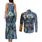 Kangaroo Aboriginal Pattern Dot Art Couples Matching Tank Maxi Dress and Long Sleeve Button Shirt