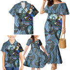 Kangaroo Aboriginal Pattern Dot Art Family Matching Mermaid Dress and Hawaiian Shirt