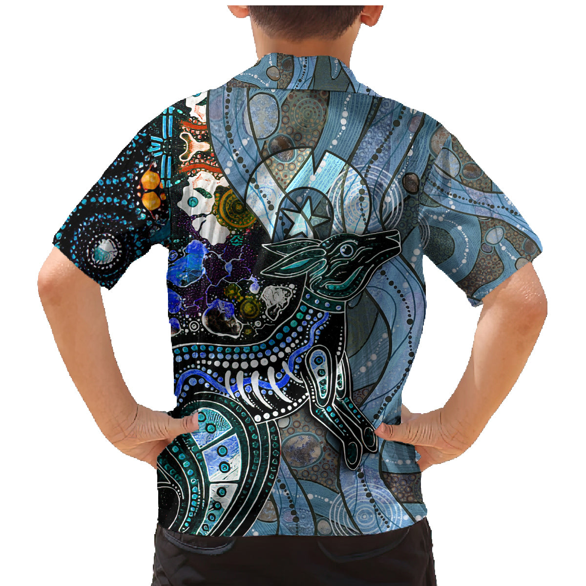 Kangaroo Aboriginal Pattern Dot Art Family Matching Mermaid Dress and Hawaiian Shirt