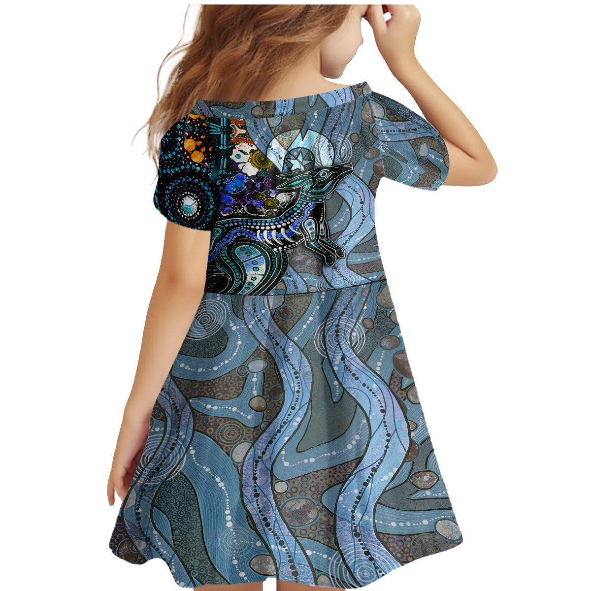 Kangaroo Aboriginal Pattern Dot Art Family Matching Mermaid Dress and Hawaiian Shirt
