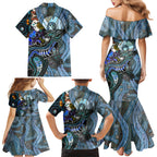 Kangaroo Aboriginal Pattern Dot Art Family Matching Mermaid Dress and Hawaiian Shirt