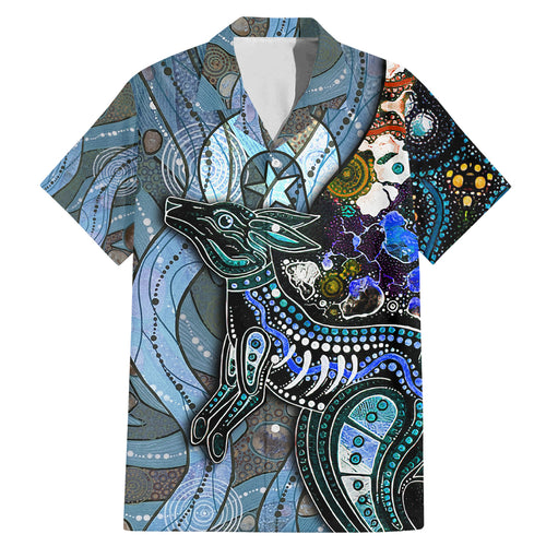 Kangaroo Aboriginal Pattern Dot Art Family Matching Mermaid Dress and Hawaiian Shirt