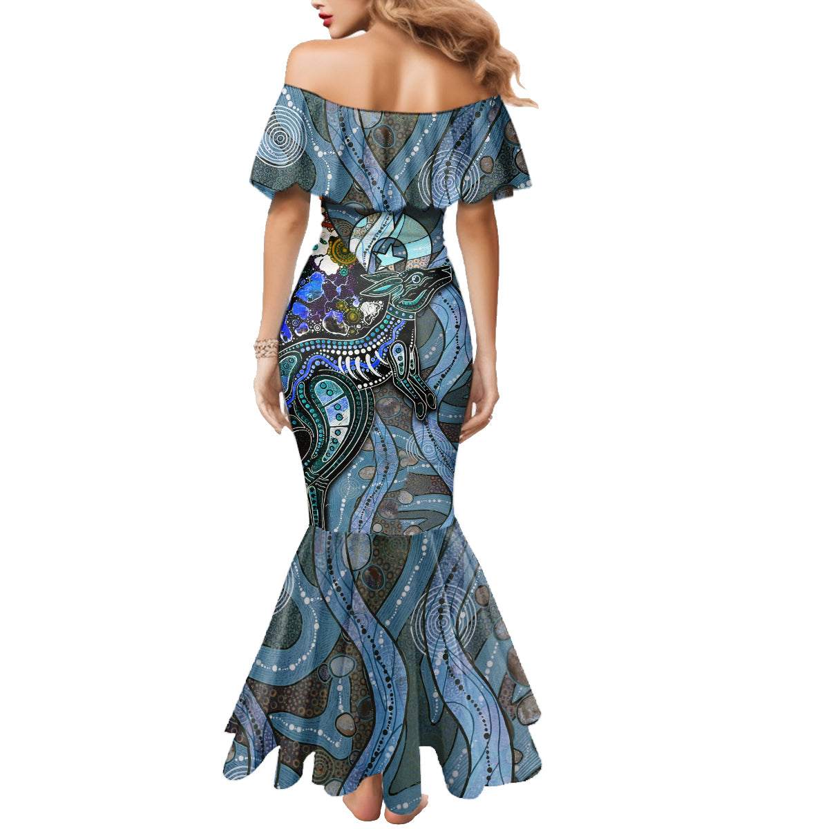 Kangaroo Aboriginal Pattern Dot Art Family Matching Mermaid Dress and Hawaiian Shirt